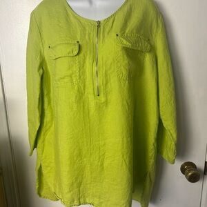 Lime Green 100% lightweight Linen lime green tunic top. Size Lg